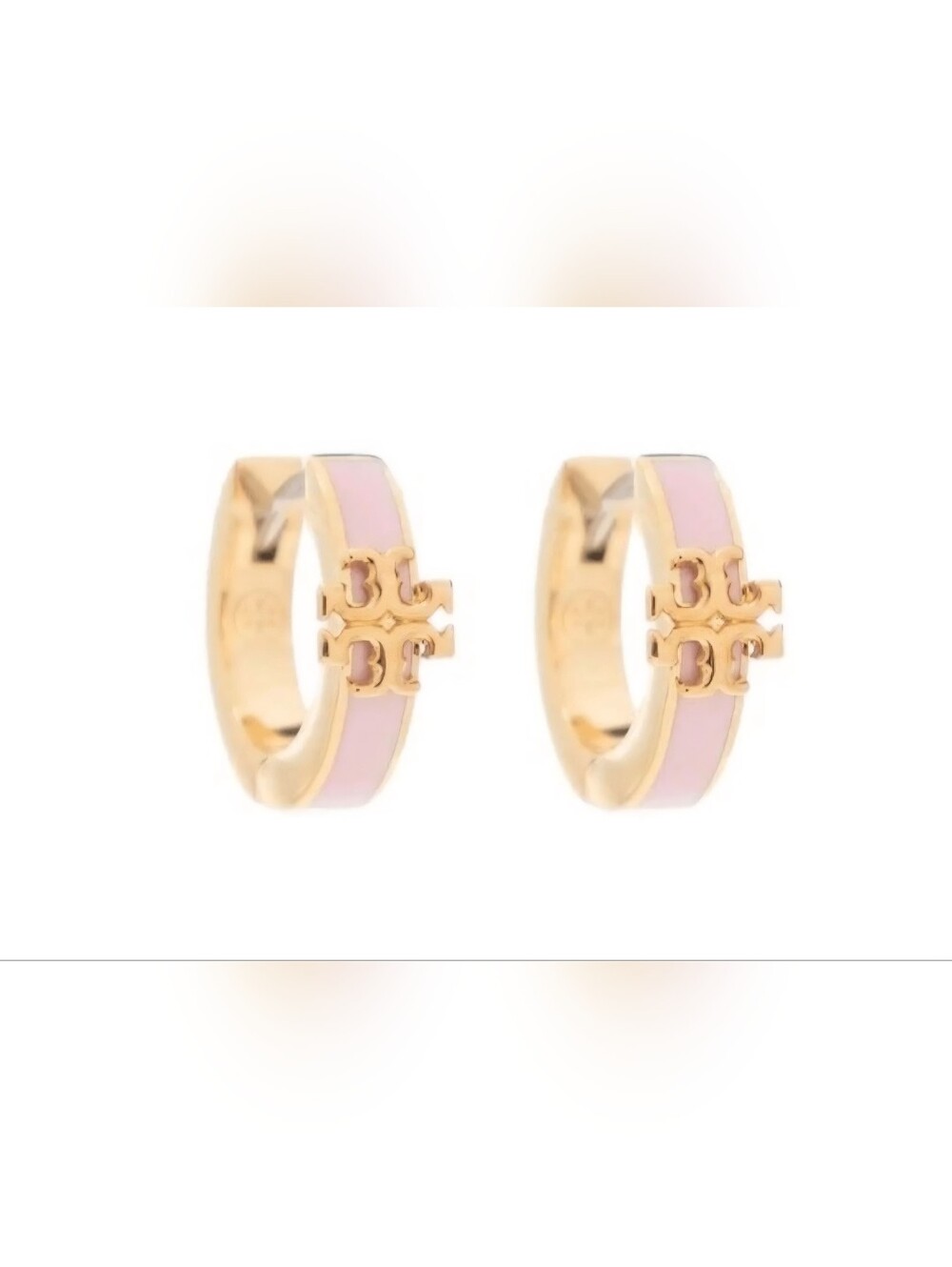 Tory Burch Gold-Tone Huggie Earrings with Pink Enamel Logo